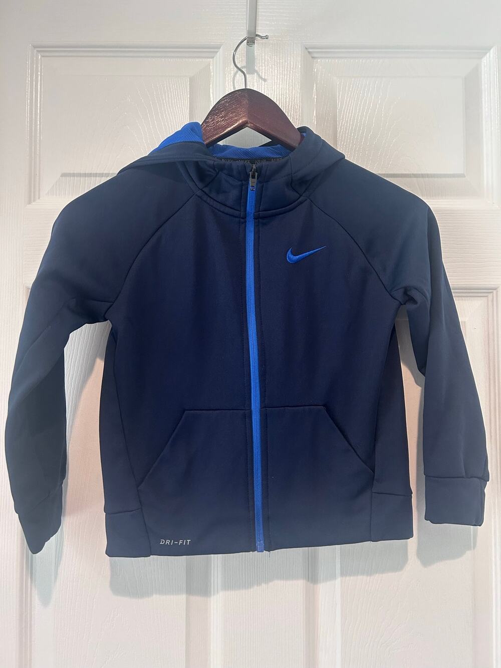Nike Boys Dri-Fit Full Zip Hoodie Jacket Navy Blue Sz 7 L Back to School Fall